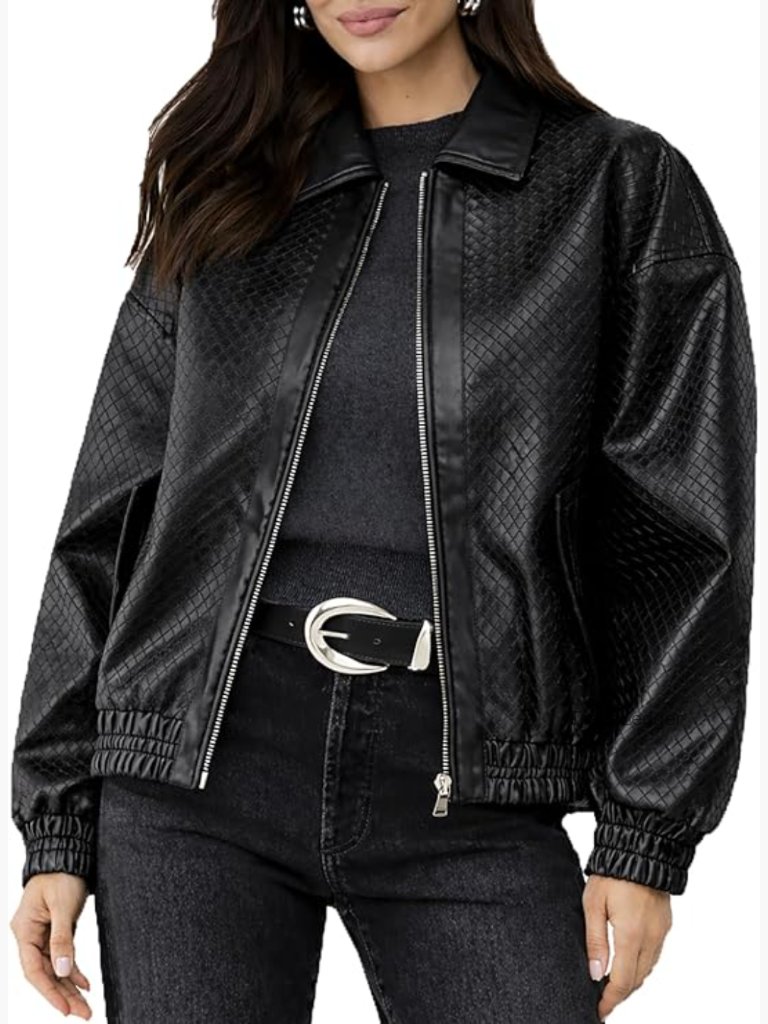 Faux Leather Bomber Jacket Cropped Zip Up Street Style